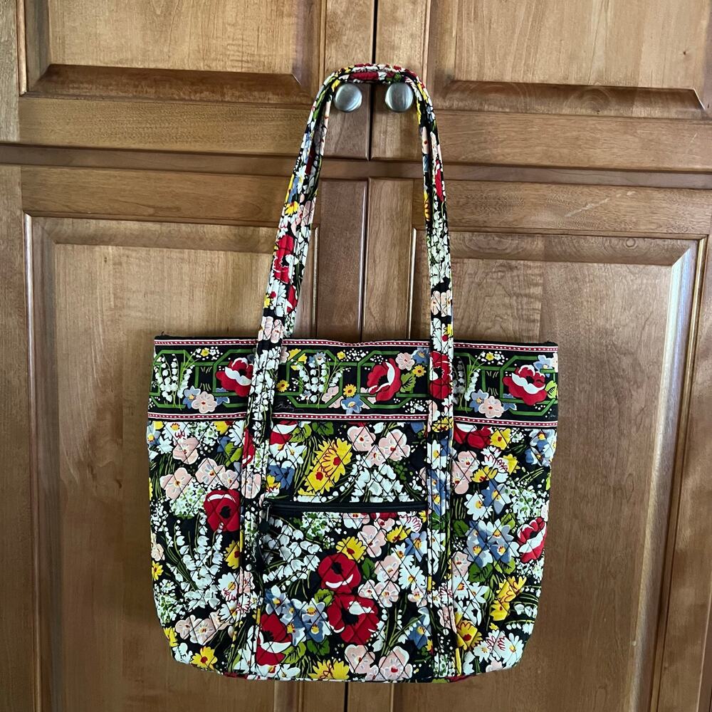Vintage VERA BRADLEY "Poppy Fields" Bag Black/Red/Yellow/White14" x 17" - Picture 8 of 12